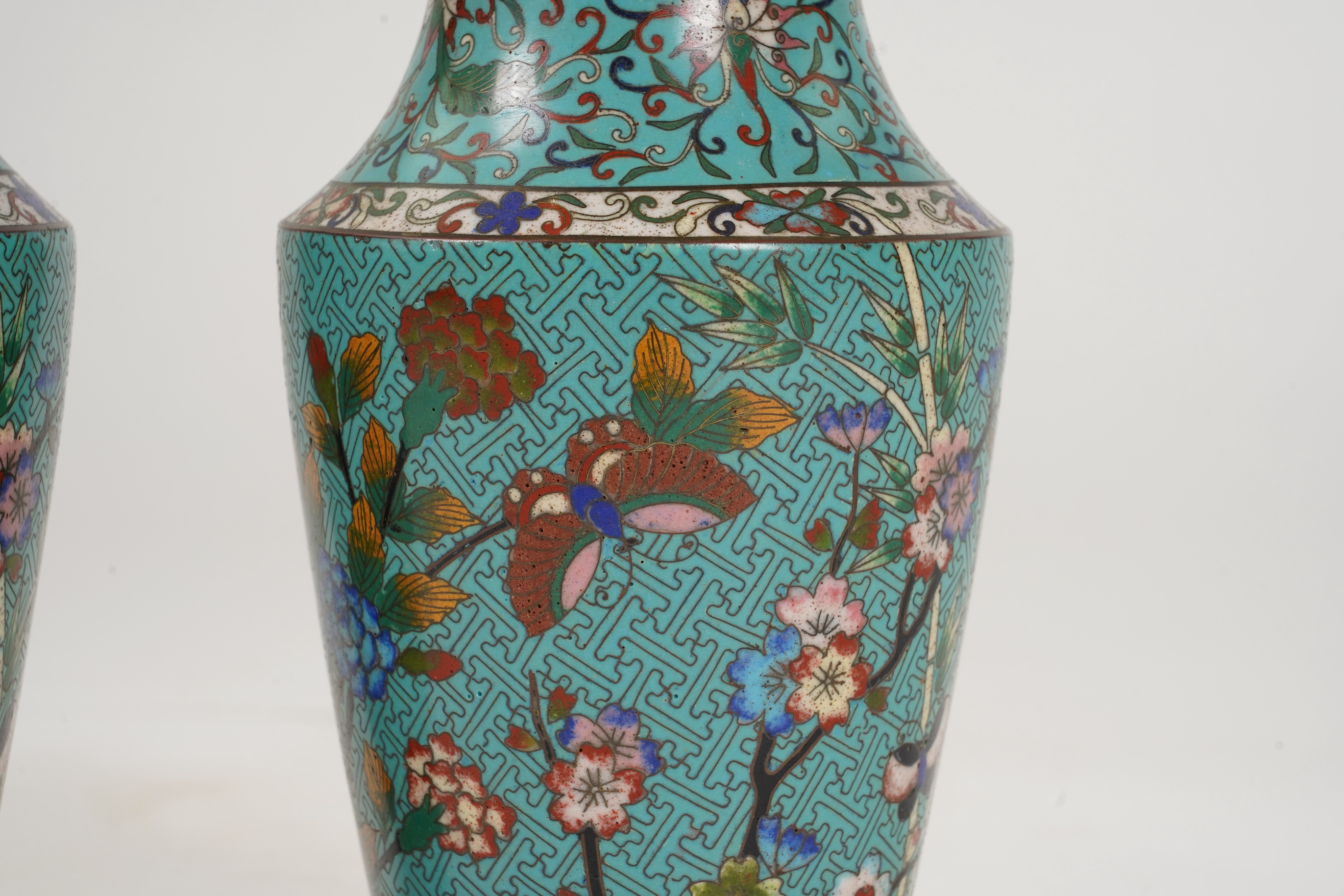 A pair of Chinese cloisonné enamel vases, late 19th century